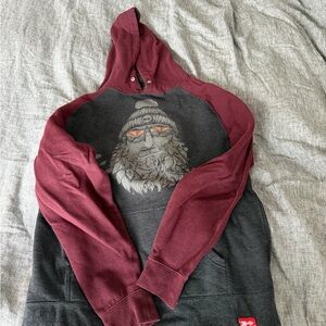 Men's Burgundy and Gray Sweater with Graphic Design